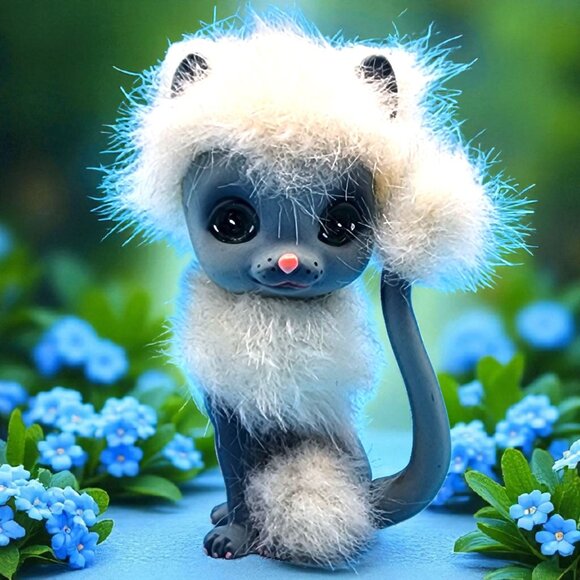 Blue Siamese Cat Kamar Mimi 1969 Vintage Fuzzy Hair Rubber Toy Japan Big Eye - Picture 1 of 10